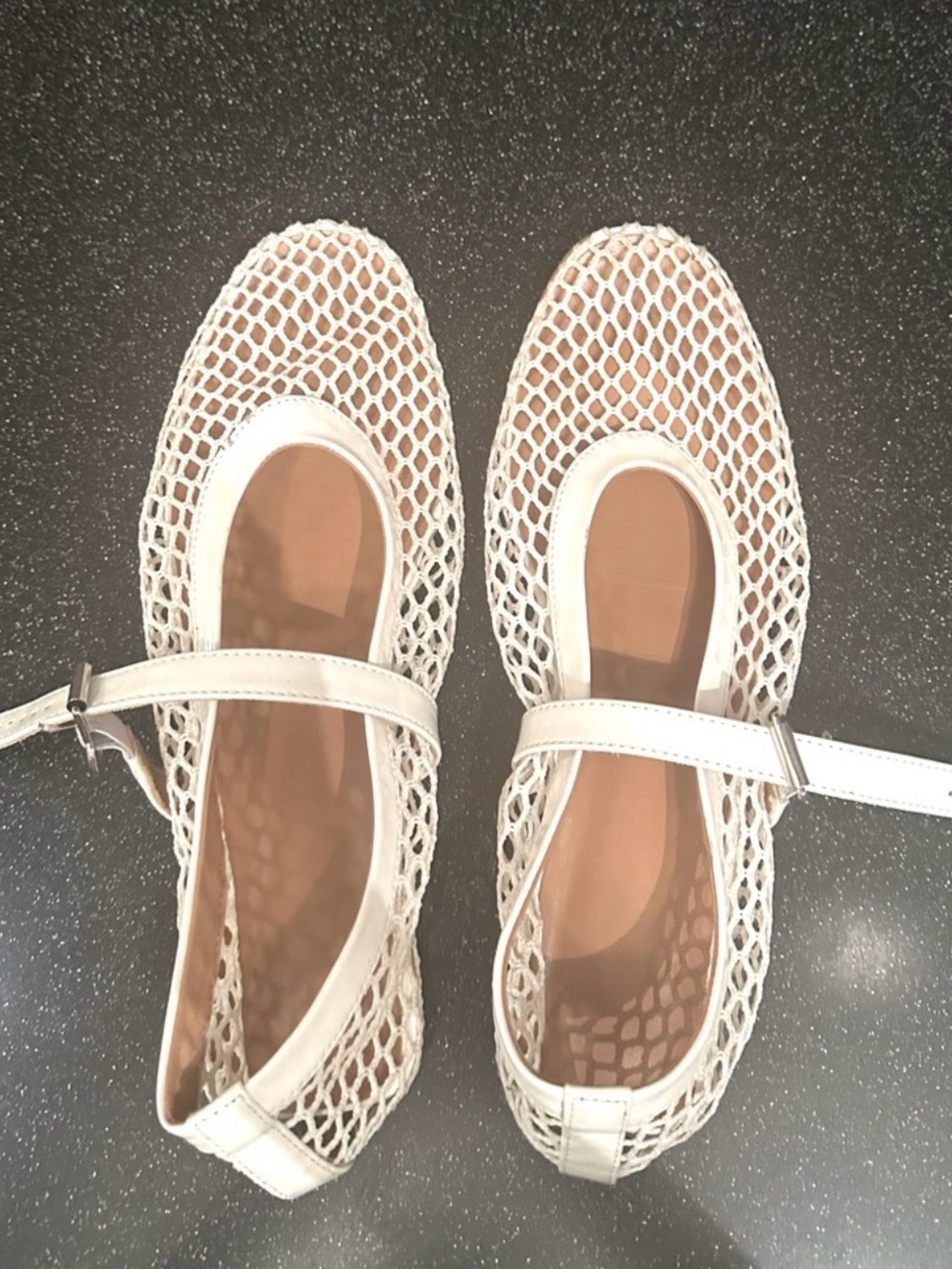 White Mary Jane Mesh Flats